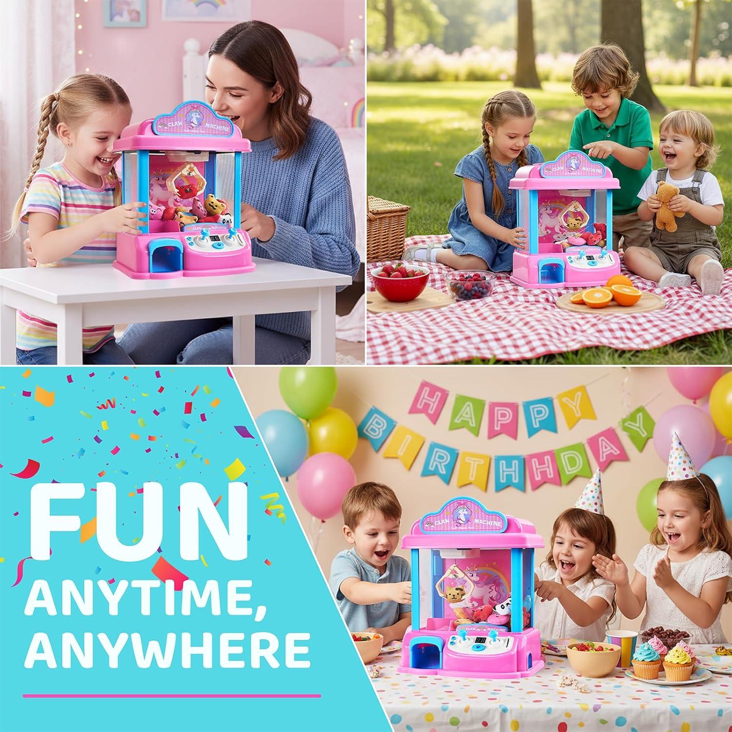 JoyCat Claw Machine for Kids, Unicorn Mini Vending Machine & Electronic Arcade Game with Adjustable Music & 20 Mini Plush Toys for Kids Ages 3-8, Indoor Toy for Home Party