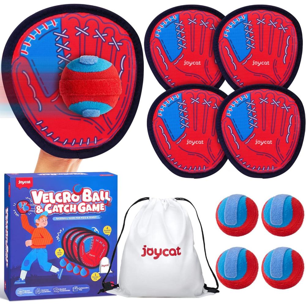 JoyCat Toss and Catch Ball Game for Kids,2 Paddles Outdoor Toys for Family Camping, Beach&Yard Games,Toddler Baseball Glove&Sticky Ball Set,Easter Basket Stuffers Birthday Gift for Boys Girls Age 3-12(4 Paddles 4 Balls)