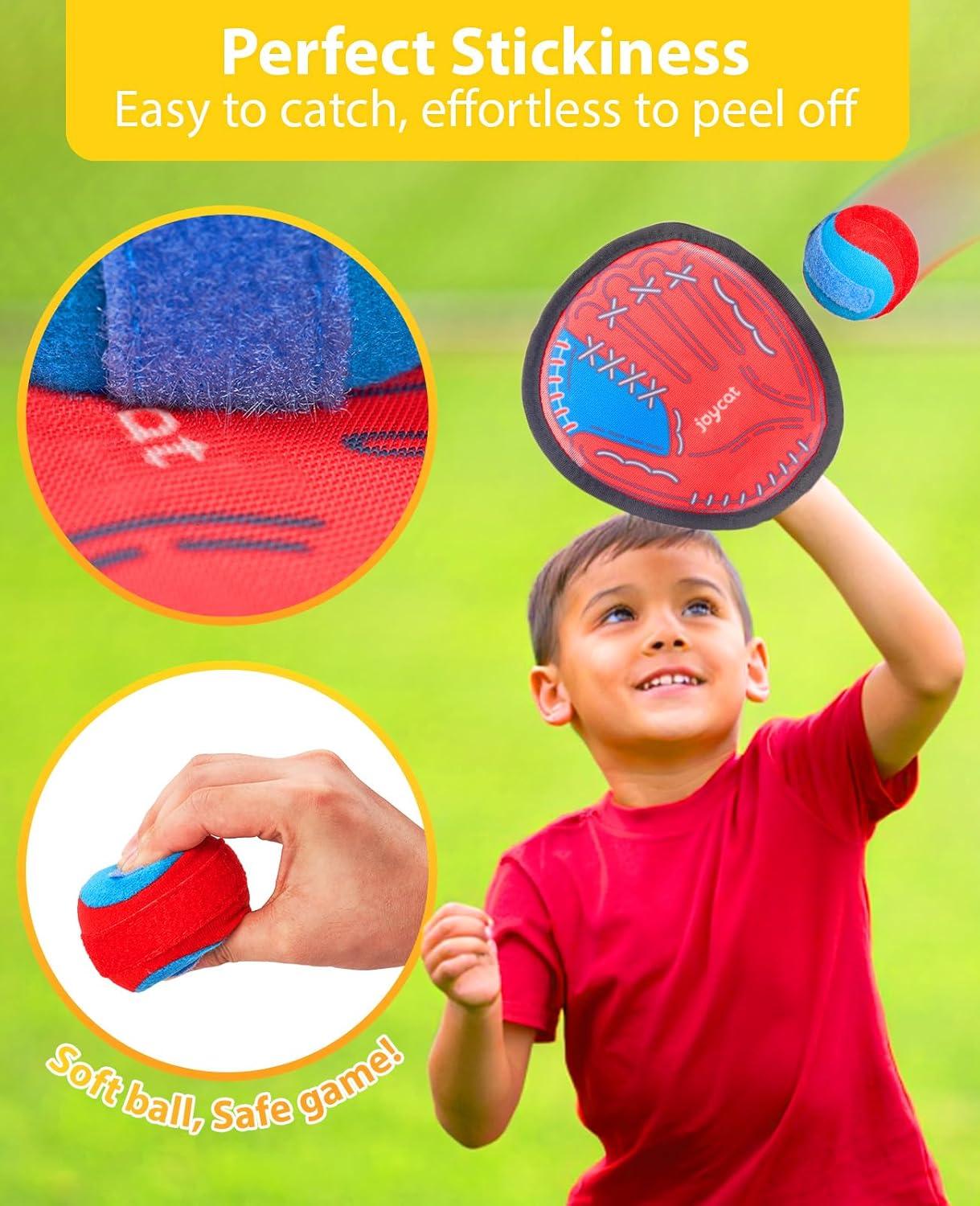 JoyCat Toss and Catch Ball Game for Kids,2 Paddles Outdoor Toys for Family Camping, Beach&Yard Games,Toddler Baseball Glove&Sticky Ball Set,Easter Basket Stuffers Birthday Gift for Boys Girls Age 3-12(4 Paddles 4 Balls)