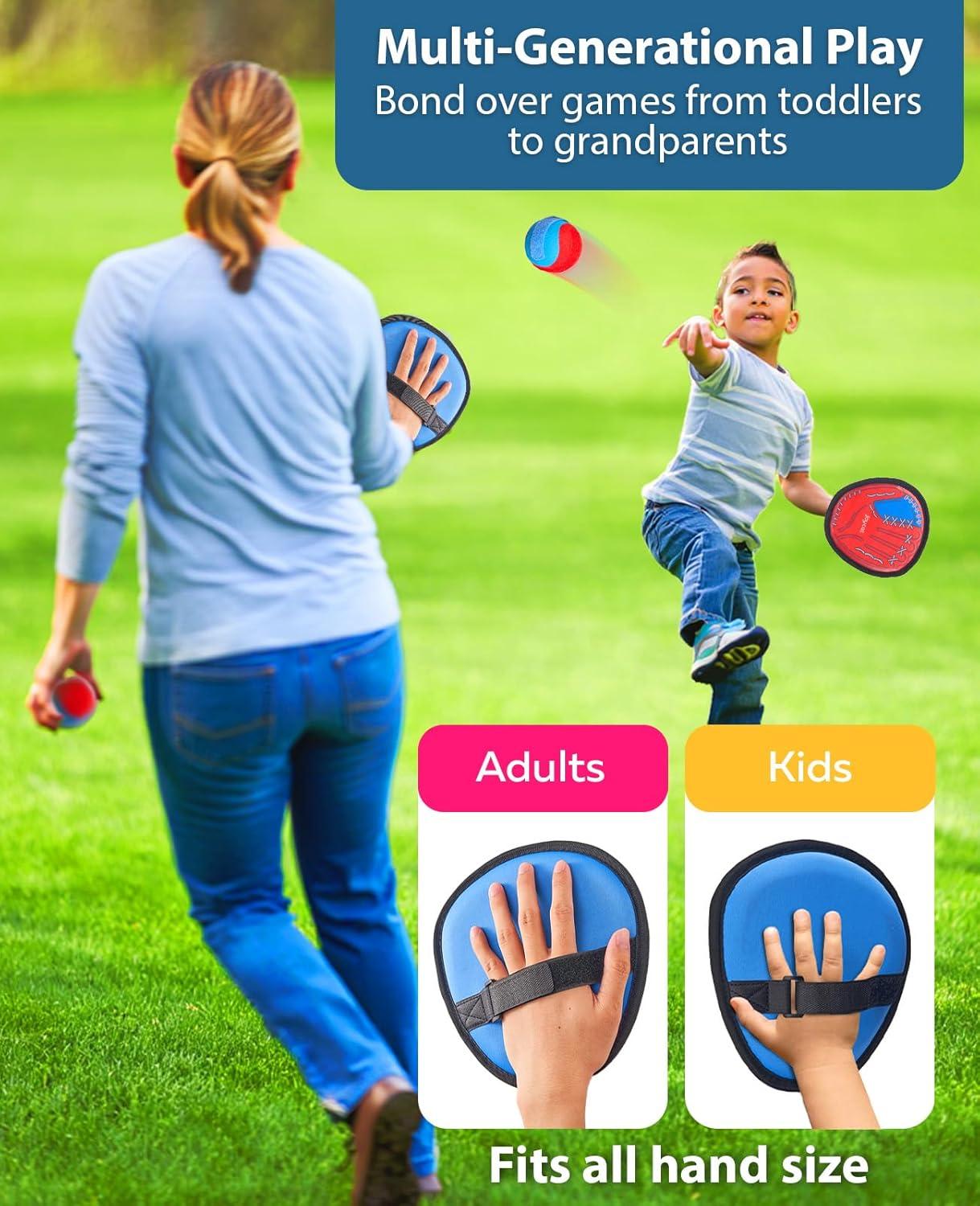 JoyCat Toss and Catch Ball Game for Kids,2 Paddles Outdoor Toys for Family Camping, Beach&Yard Games,Toddler Baseball Glove&Sticky Ball Set,Easter Basket Stuffers Birthday Gift for Boys Girls Age 3-12(4 Paddles 4 Balls)