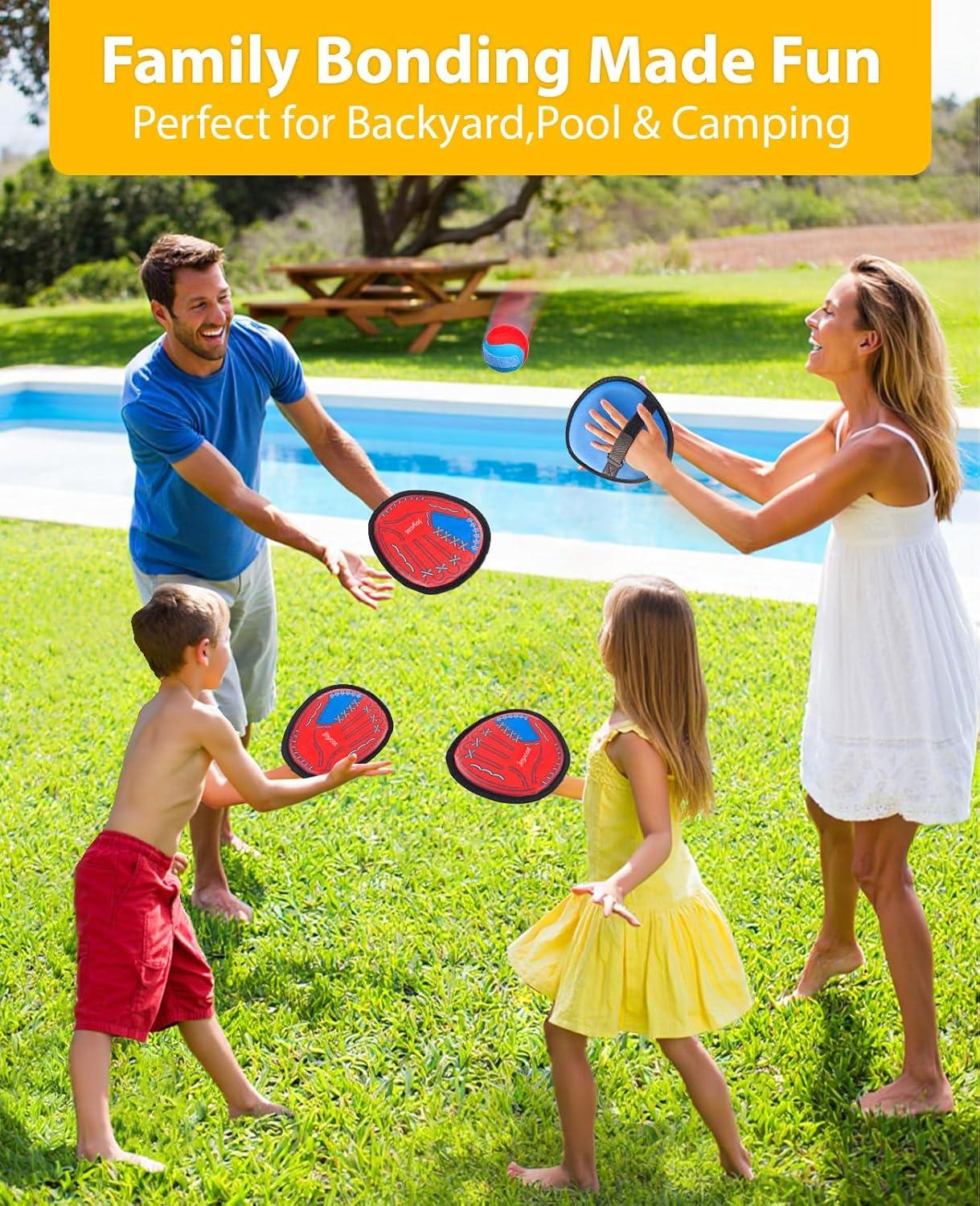JoyCat Toss and Catch Ball Game for Kids,2 Paddles Outdoor Toys for Family Camping, Beach&Yard Games,Toddler Baseball Glove&Sticky Ball Set,Easter Basket Stuffers Birthday Gift for Boys Girls Age 3-12(4 Paddles 4 Balls)