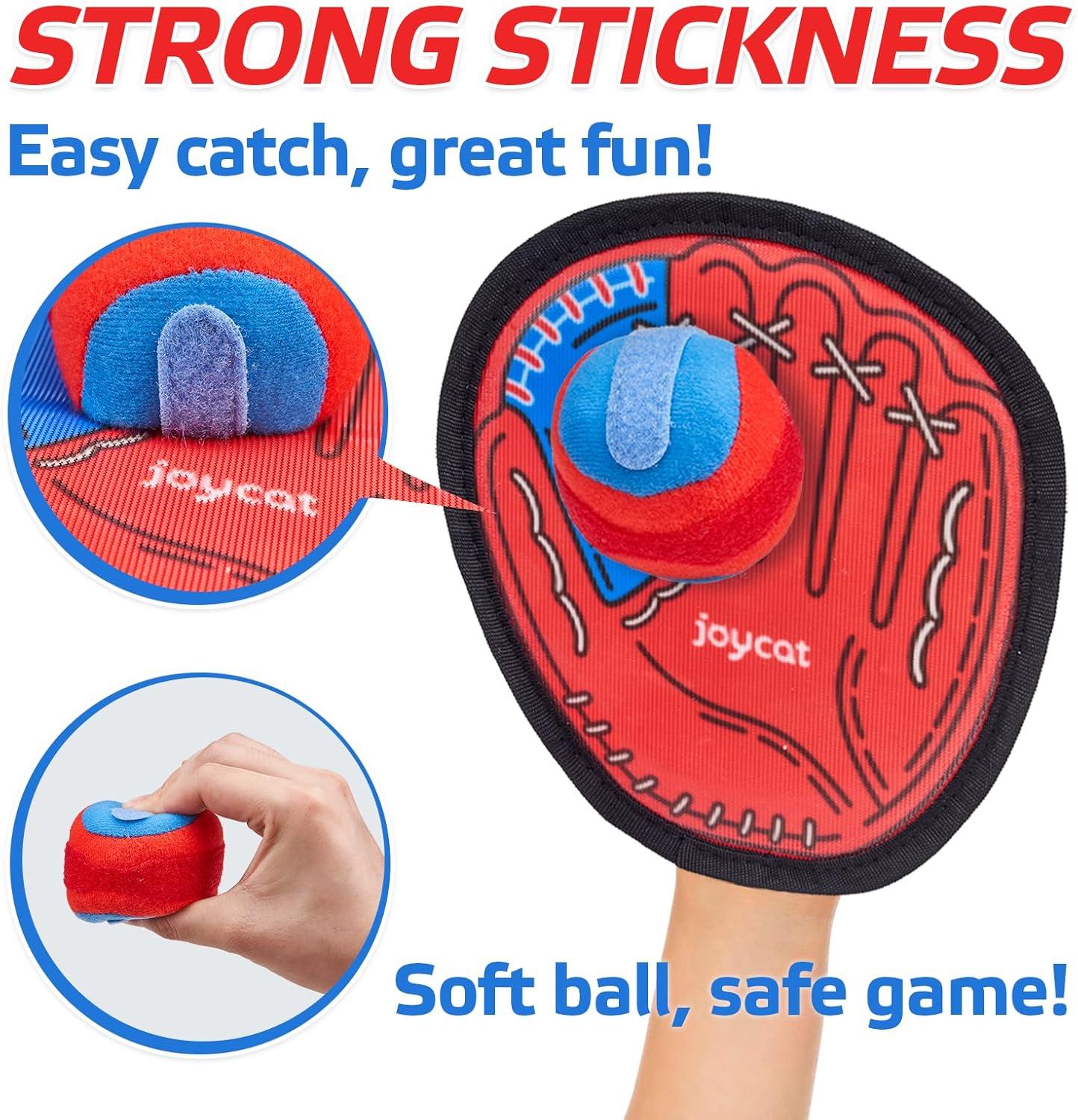 JoyCat Toss and Catch Ball Game with 2 Gloves for Kids & 2 Paddles for Adult or Kids, Outdoor Toys for Family Camping, Beach & Yard Games, Toddler Baseball Glove, Gifts for 3-12 Year Old