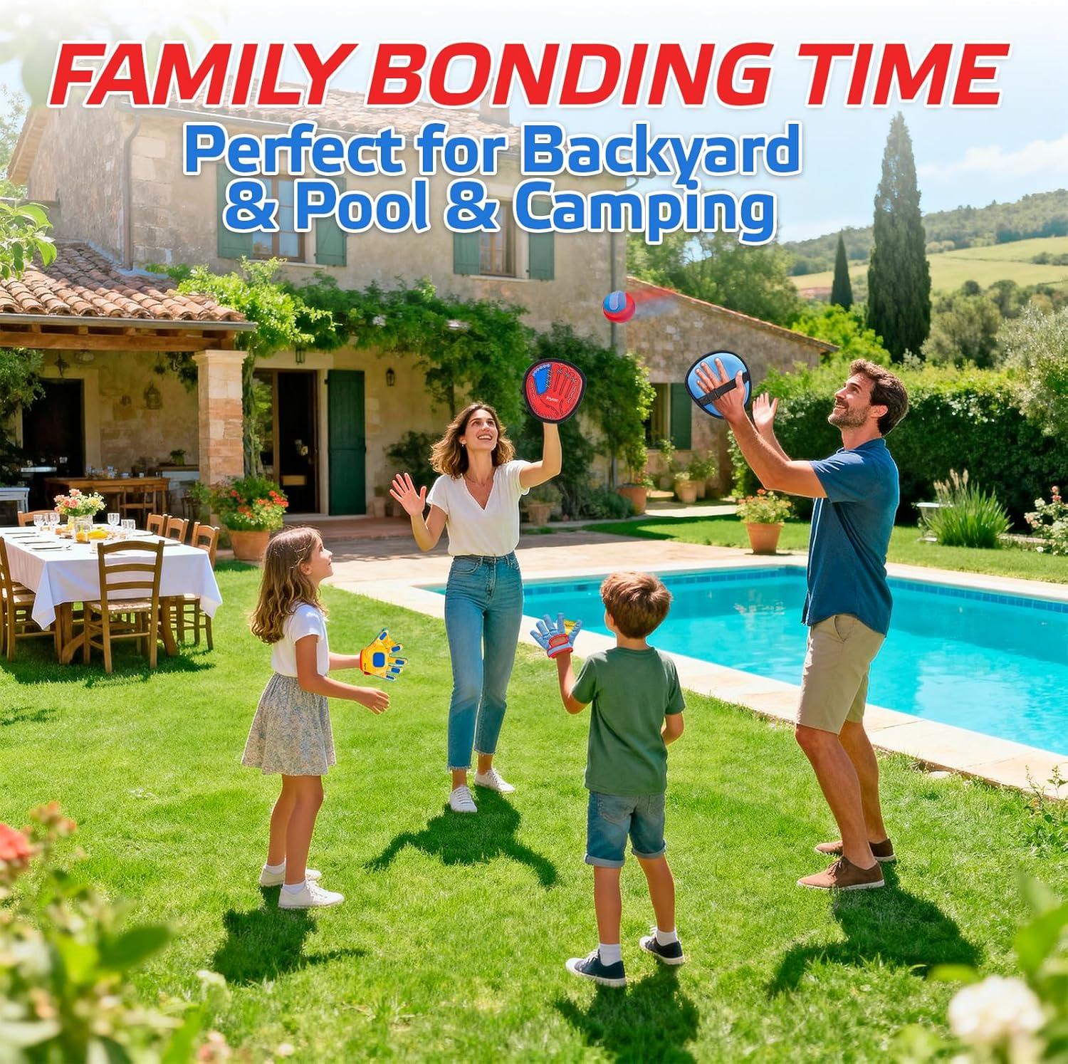 JoyCat Toss and Catch Ball Game with 2 Gloves for Kids & 2 Paddles for Adult or Kids, Outdoor Toys for Family Camping, Beach & Yard Games, Toddler Baseball Glove, Gifts for 3-12 Year Old
