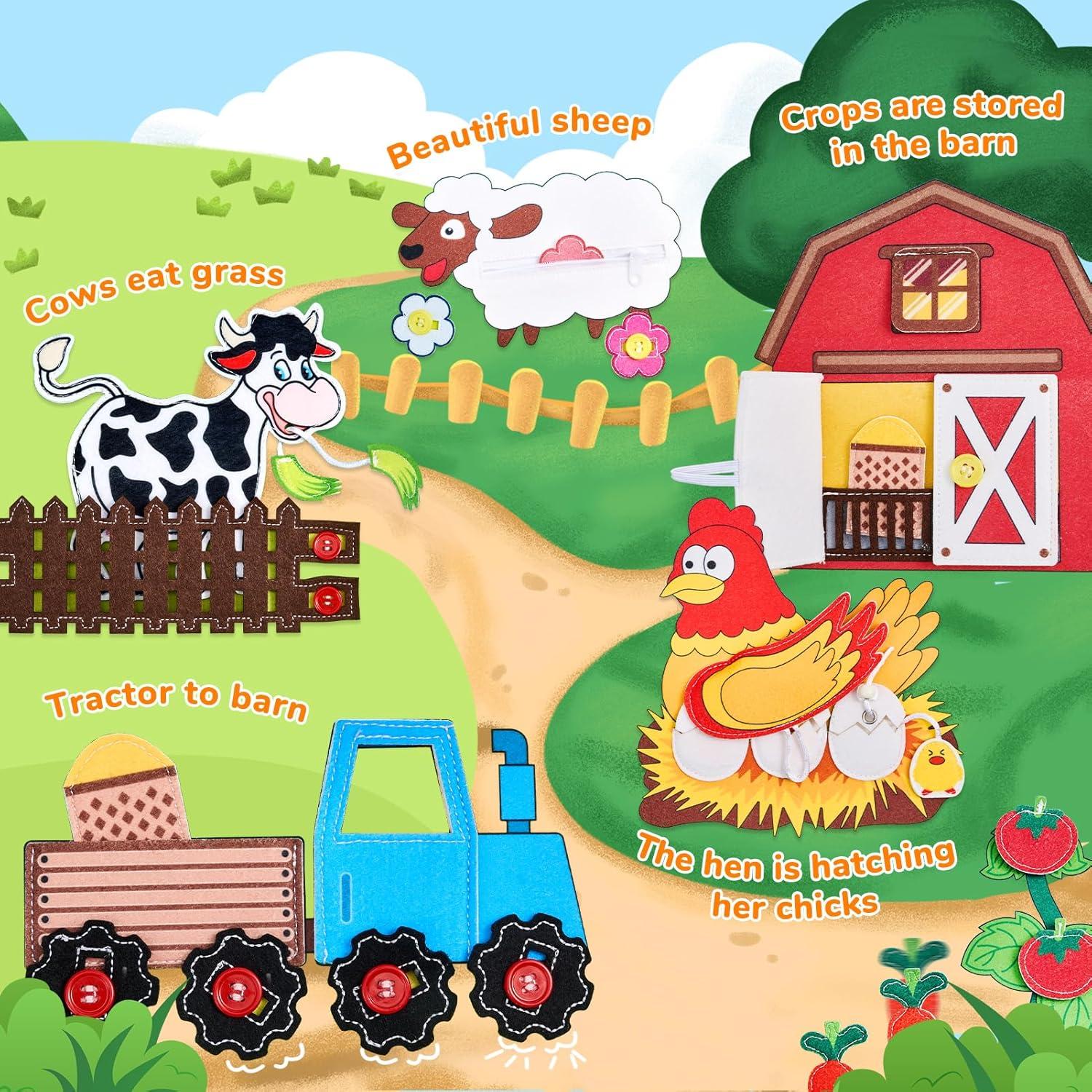 JoyCat Farm Busy Book for Toddlers 1–3 – Quiet Montessori Activity Book with 15 Daily Life Activities, Screen-Free Travel Toy for Toddlers, Easter Basket Stuffers Gifts Kids(Farm)