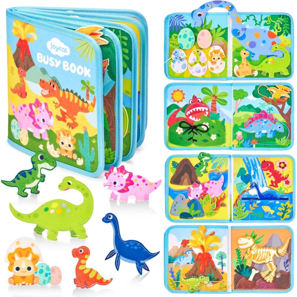JoyCat Farm Busy Book for Toddlers 1–3 – Quiet Montessori Activity Book with 15 Daily Life Activities, Screen-Free Travel Toy for Toddlers, Easter Basket Stuffers Gifts Kids(Dinasour)