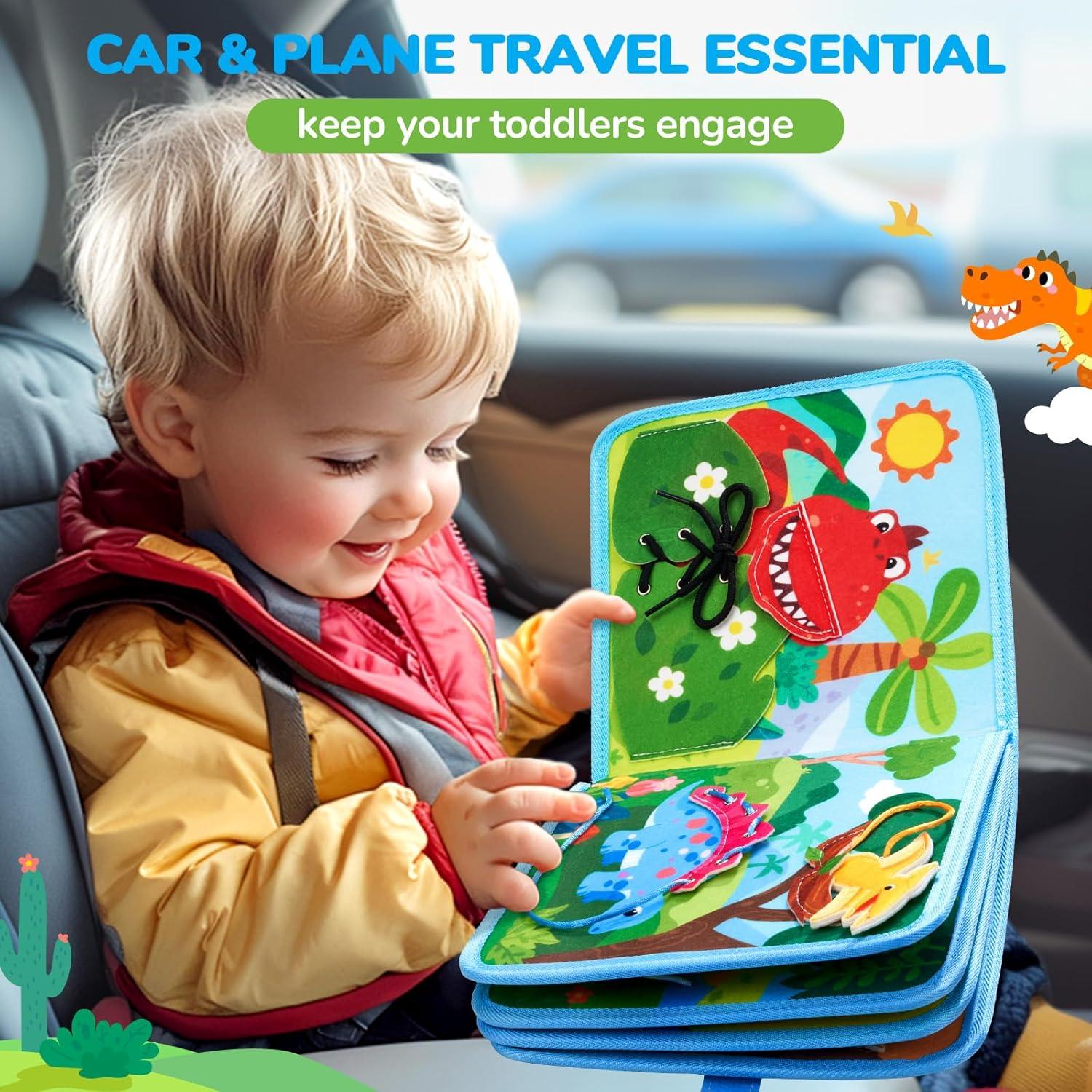 JoyCat Farm Busy Book for Toddlers 1–3 – Quiet Montessori Activity Book with 15 Daily Life Activities, Screen-Free Travel Toy for Toddlers, Easter Basket Stuffers Gifts Kids(Dinasour)
