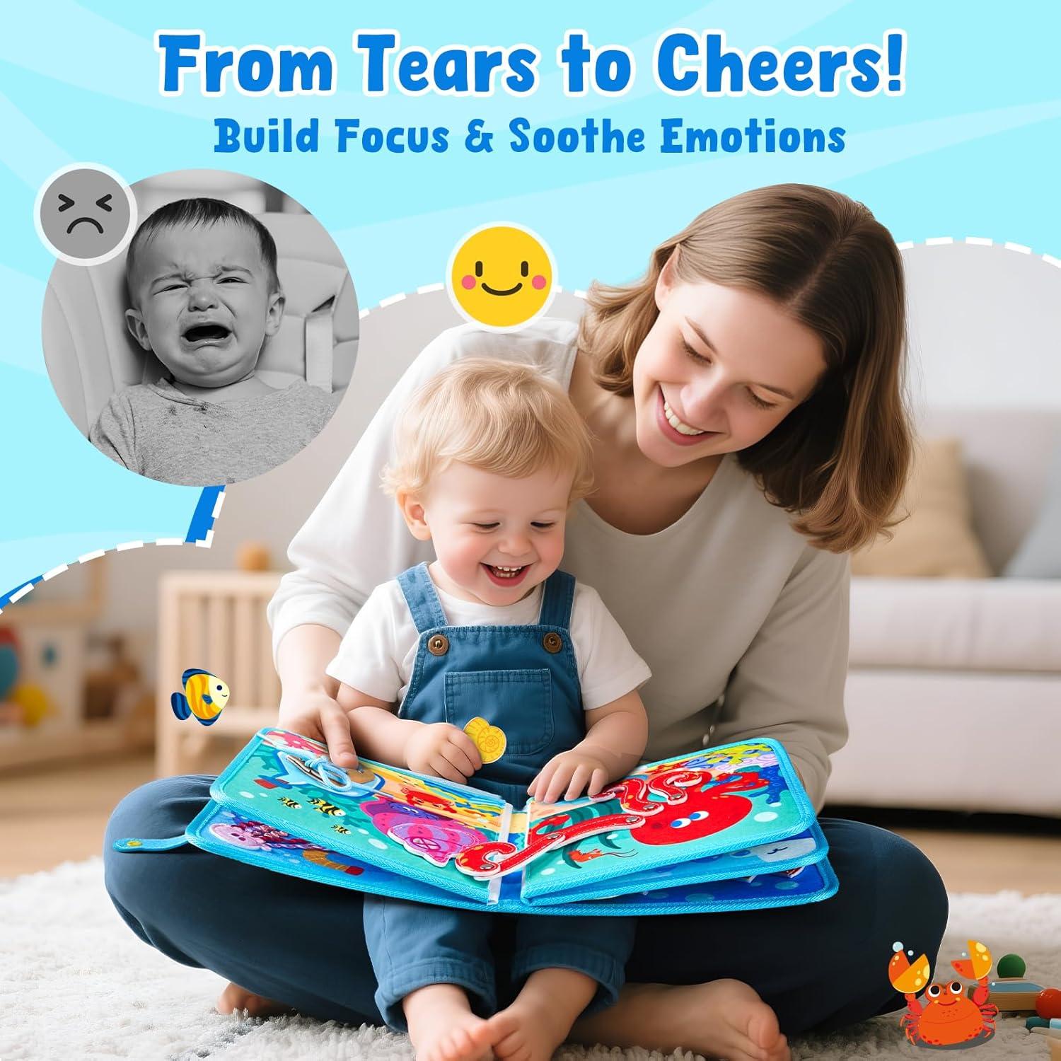 JoyCat Farm Busy Book for Toddlers 1–3 – Quiet Montessori Activity Book with 15 Daily Life Activities, Screen-Free Travel Toy for Toddlers, Easter Basket Stuffers Gifts Kids(Ocean)