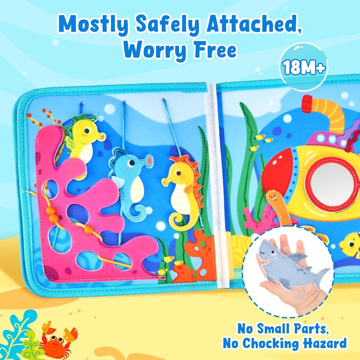 JoyCat Farm Busy Book for Toddlers 1–3 – Quiet Montessori Activity Book with 15 Daily Life Activities, Screen-Free Travel Toy for Toddlers, Easter Basket Stuffers Gifts Kids(Ocean)