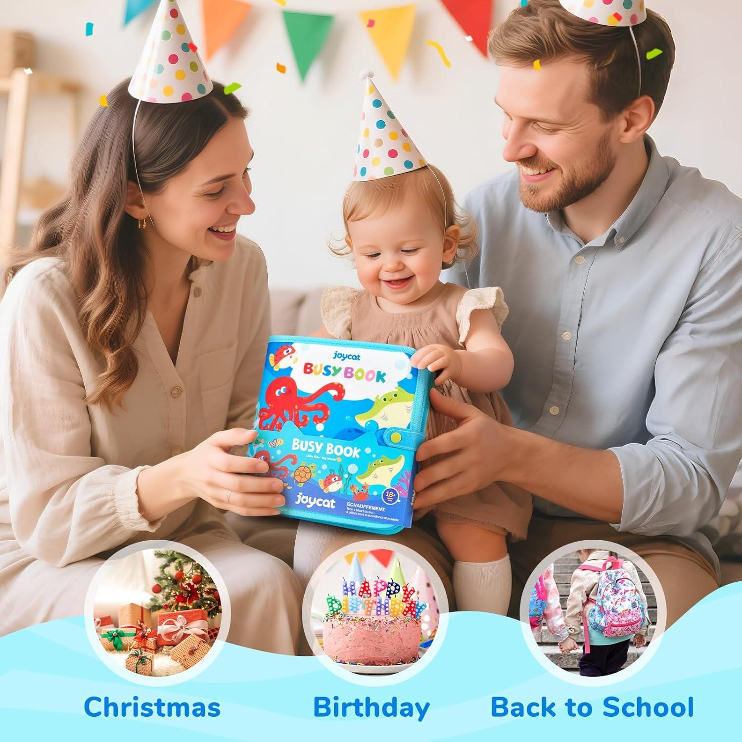 JoyCat Farm Busy Book for Toddlers 1–3 – Quiet Montessori Activity Book with 15 Daily Life Activities, Screen-Free Travel Toy for Toddlers, Easter Basket Stuffers Gifts Kids(Ocean)