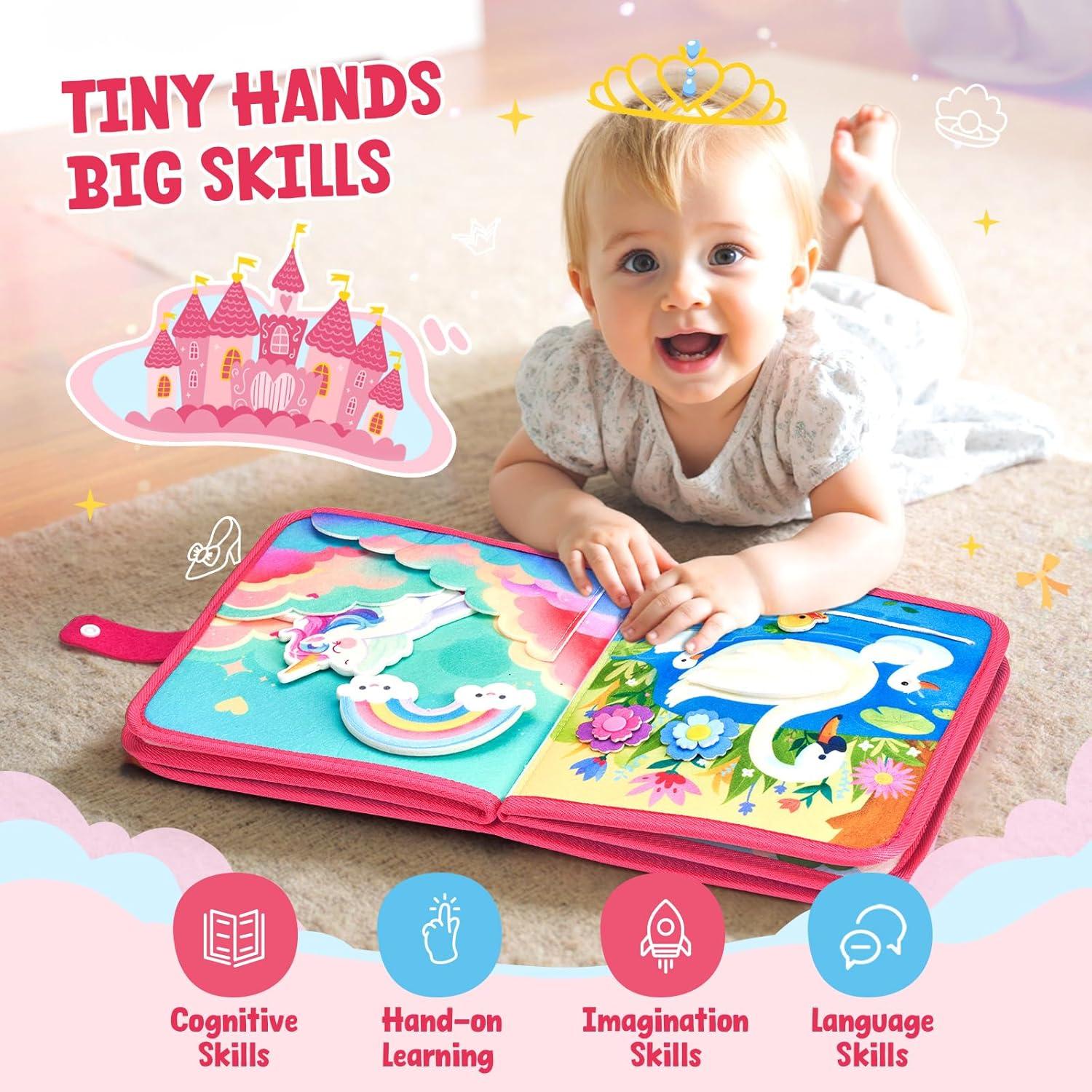 JoyCat Farm Busy Book for Toddlers 1–3 – Quiet Montessori Activity Book with 15 Daily Life Activities, Screen-Free Travel Toy for Toddlers, Easter Basket Stuffers Gifts Kids(Princess)