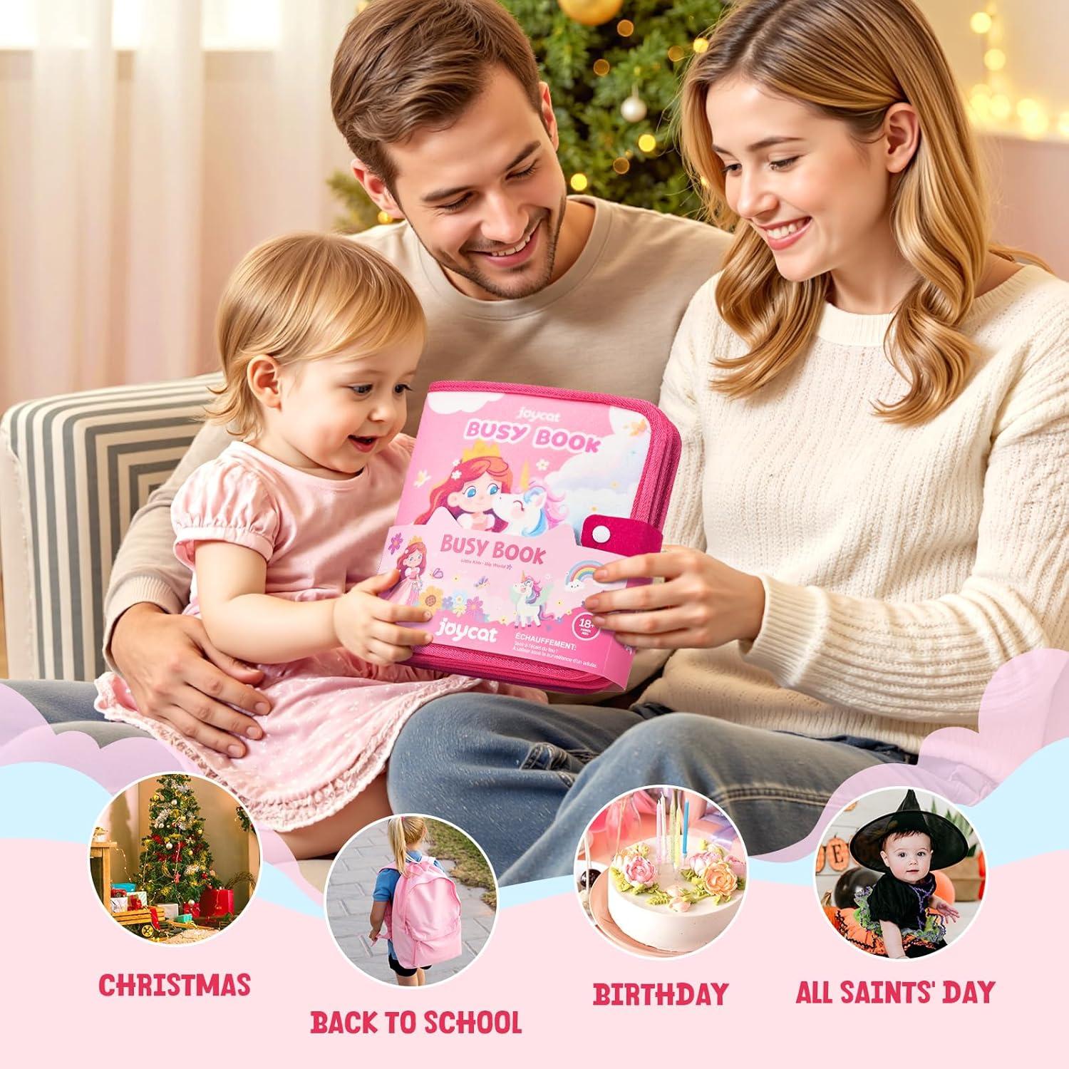 JoyCat Farm Busy Book for Toddlers 1–3 – Quiet Montessori Activity Book with 15 Daily Life Activities, Screen-Free Travel Toy for Toddlers, Easter Basket Stuffers Gifts Kids(Princess)